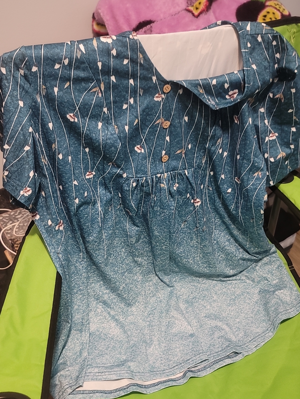 Blue Floral Striped Women’s Fake Button-Front Top
